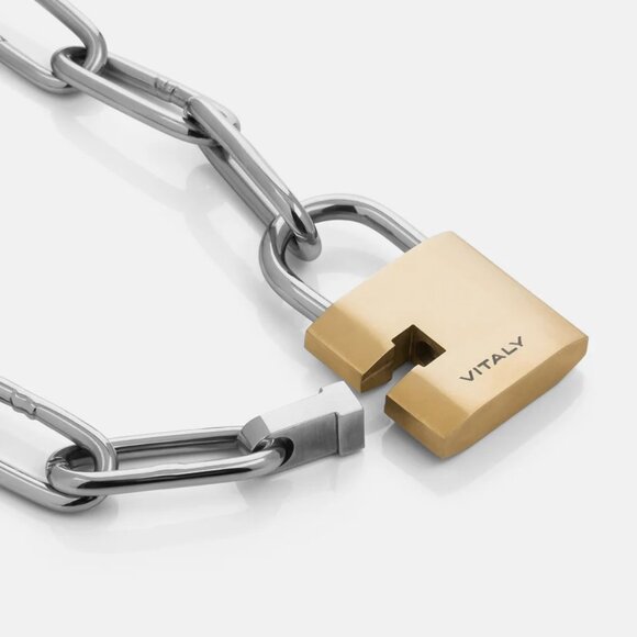 Vitaly “Trespass” Padlock Chain Necklace - Stainless Steel & Gold - Picture 8 of 14